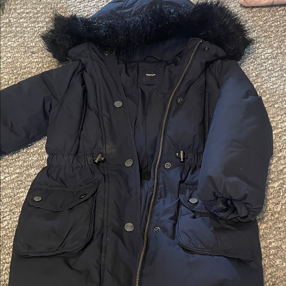 Gap Kids navy fur lined hooded parka.